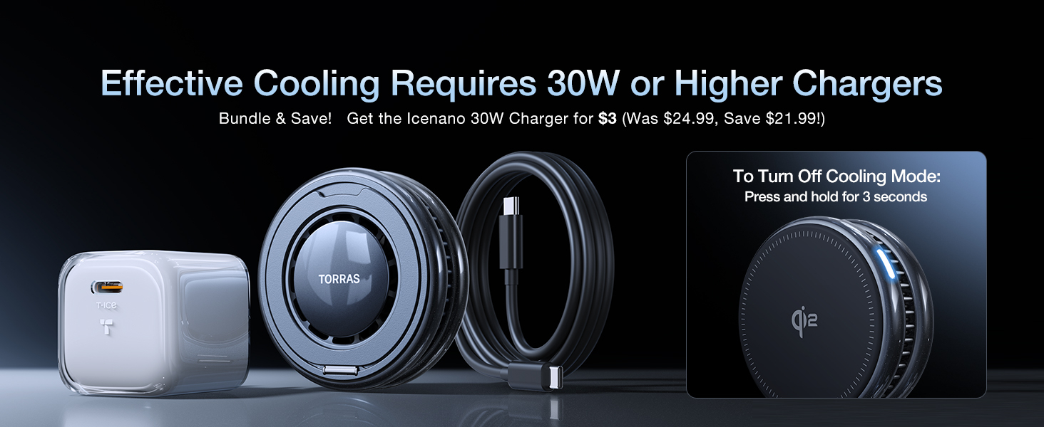 TORRAS PolarCircle Qi2 Mag-Safe Charger, 15W Cooling Magnetic Pad for iPhone 16/15/14/13, Wireless Charger for Samsung Galaxy S25 with 360°Spin Stand, Semiconductor Game Cooler, with 5ft Type-C Cable 16 TORRAS PolarCircle Qi2 Mag-Safe Charger, 15W Cooling Magnetic Pad for iPhone 16/15/14/13, Wireless Charger for Samsung Galaxy S25 with 360°Spin Stand, Semiconductor Game Cooler, with 5ft Type-C Cable-