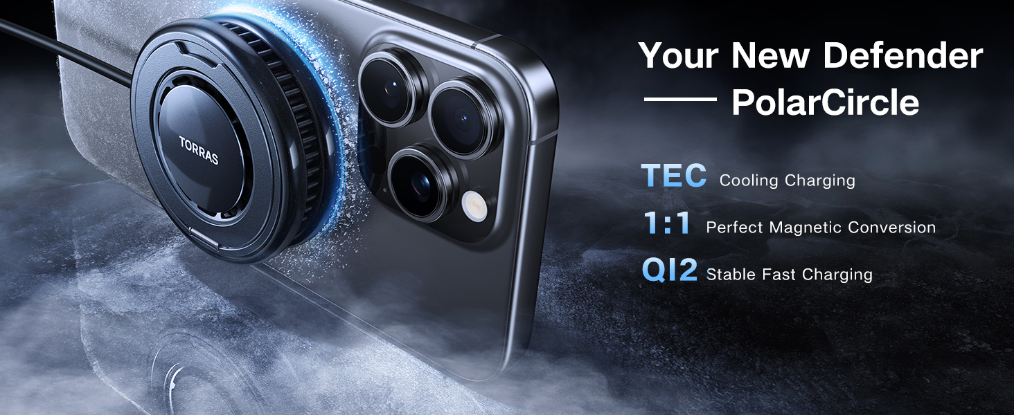 TORRAS PolarCircle Qi2 Mag-Safe Charger, 15W Cooling Magnetic Pad for iPhone 16/15/14/13, Wireless Charger for Samsung Galaxy S25 with 360°Spin Stand, Semiconductor Game Cooler, with 5ft Type-C Cable 10 TORRAS PolarCircle Qi2 Mag-Safe Charger, 15W Cooling Magnetic Pad for iPhone 16/15/14/13, Wireless Charger for Samsung Galaxy S25 with 360°Spin Stand, Semiconductor Game Cooler, with 5ft Type-C Cable-