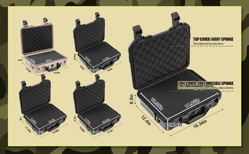 14.3 x 11.4 x 4.5 Inch Waterproof Hard Case with DIY Customizable Foam Insert Portable Protective Case with Knife for Camera Drones Equipments Tools Test Instruments (Tan) 9 14.3 x 11.4 x 4.5 Inch Waterproof Hard Case with DIY Customizable Foam Insert Portable Protective Case with Knife for Camera Drones Equipments Tools Test Instruments (Tan)-