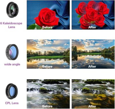 Phone Camera Lens, 6 lenses+ LED Light+ Remote Shutter+ Tripod, 18X Telephoto Zoom/Wide angle/Macro/Fisheye/CPL/Kaleidoscope camera lens kit for iPhone Xs X XR 8 7 6 Plus Samsung and Android - 이미지 7