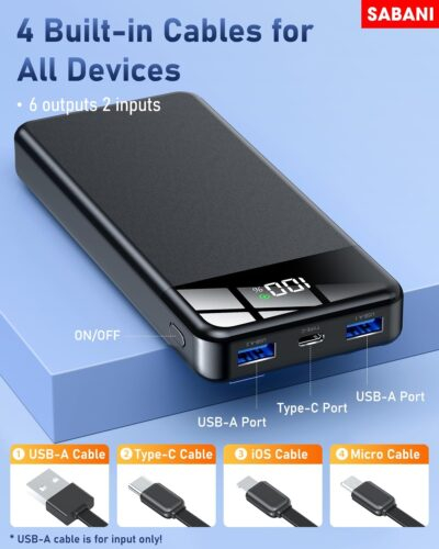 SABANI Portable Charger 35000mAh Power Bank - Portable Battery with 4 Built in Cables, 22.5W Fast Charging Battery Pack Compatible with iPhone 16 15 14 13 Samsung Android Phone etc (1 Pack, Black) - 이미지 2