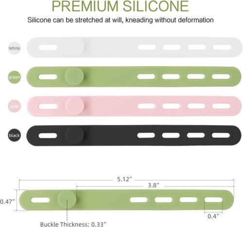 24Pcs Silicone Cable Ties - Reusable & Washable with Locking Buckle Design, Adjustable Fastening Cable Straps, Multi-Purpose High Elasticity Cord Organizer (4 Colors) - 이미지 2