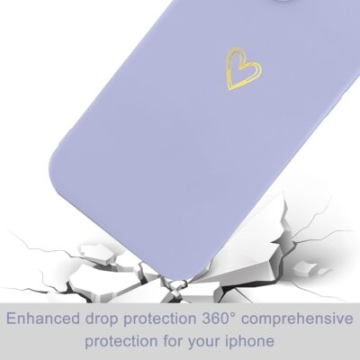for iPhone 14 Pro Case Cute Heart Pattern Soft Shockproof Slim Protective Silicone Phone Case Cover for Women Girls, Lilac Purple - 이미지 6