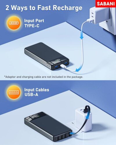 SABANI Portable Charger 35000mAh Power Bank - Portable Battery with 4 Built in Cables, 22.5W Fast Charging Battery Pack Compatible with iPhone 16 15 14 13 Samsung Android Phone etc (1 Pack, Black) - 이미지 6