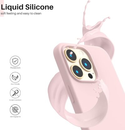 ORNARTO Compatible with iPhone 13 Pro Case 6.1, Slim Liquid Silicone 3 Layers Full Covered Soft Gel Rubber Case Cover 6.1 inch-Chalk Pink - 이미지 3