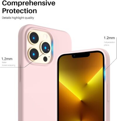 ORNARTO Compatible with iPhone 13 Pro Case 6.1, Slim Liquid Silicone 3 Layers Full Covered Soft Gel Rubber Case Cover 6.1 inch-Chalk Pink - 이미지 4