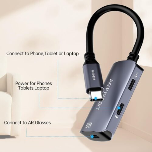 USB C to AR Glasses with Charging Adapter Enables Multi-Screen Enhanced 3D VR Video Features Compatible for iPhone 15/16 Viture/Rokid/Xreal AR Glasses (Dual USB C) - 이미지 7