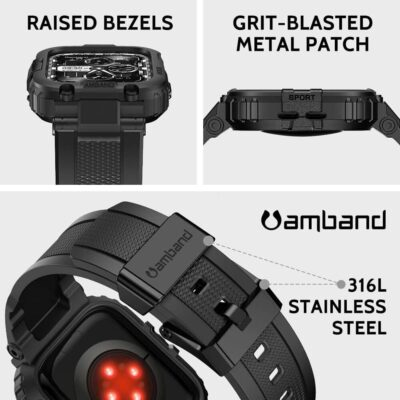 amBand Bands Compatible with Apple Watch 9/8/7/SE (2nd)/SE/6/5/4 45mm/44mm Case for Men, M1 Sport Series Rugged Case Protective Cover for iWatch SE2/6/SE/5/4/3 42/44/45mm Men Black - 이미지 2