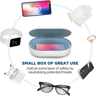 UV Light Sanitizer Box with Wireless Charging, 8 UV-C LED Lights for Phones, Toothbrushes, Nail Tools, Jewelry, and More (Blue) - 이미지 7