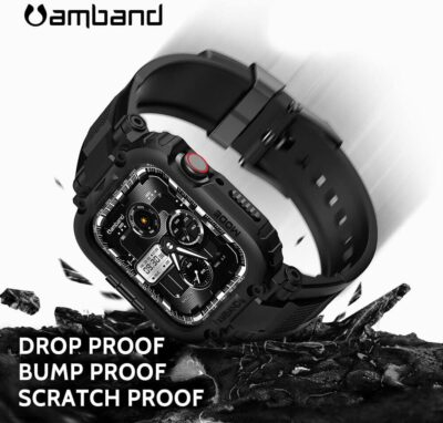amBand Bands Compatible with Apple Watch 9/8/7/SE (2nd)/SE/6/5/4 45mm/44mm Case for Men, M1 Sport Series Rugged Case Protective Cover for iWatch SE2/6/SE/5/4/3 42/44/45mm Men Black - 이미지 3