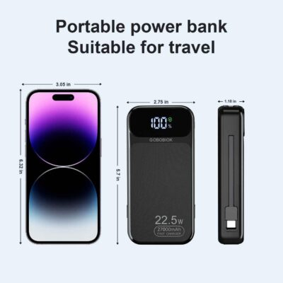 Power Bank 27000mAh Fast Charging Built-in 2 Cables, 22.5W Portable Charger, Portable USB C Power Bank Battery Pack with LCD Display Powerbank for Smartphones Tablets and More - 이미지 6