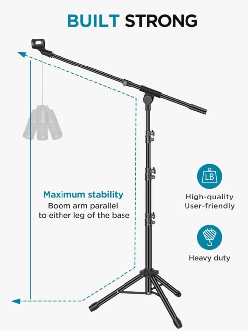 InnoGear Microphone Stand, Tripod Boom Arm Floor Mic Stand Height Adjustable Heavy Duty with Carrying Bag 2 Mic Clips 3/8" to 5/8" Adapter for Singing Podcast for Blue Yeti Shure SM58 SM48 Samson Q2U - 이미지 4
