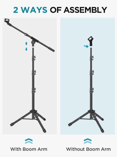 InnoGear Microphone Stand, Tripod Boom Arm Floor Mic Stand Height Adjustable Heavy Duty with Carrying Bag 2 Mic Clips 3/8" to 5/8" Adapter for Singing Podcast for Blue Yeti Shure SM58 SM48 Samson Q2U - 이미지 6