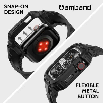 amBand Bands Compatible with Apple Watch 9/8/7/SE (2nd)/SE/6/5/4 45mm/44mm Case for Men, M1 Sport Series Rugged Case Protective Cover for iWatch SE2/6/SE/5/4/3 42/44/45mm Men Black - 이미지 5