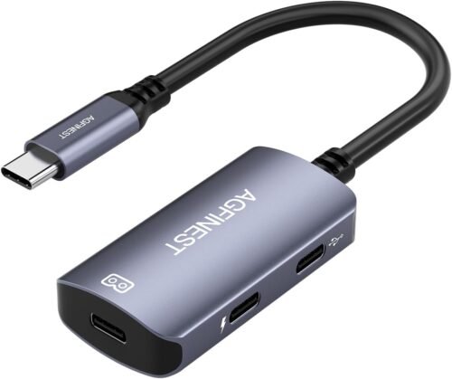 USB C to AR Glasses with Charging Adapter Enables Multi-Screen Enhanced 3D VR Video Features Compatible for iPhone 15/16 Viture/Rokid/Xreal AR Glasses (Dual USB C)