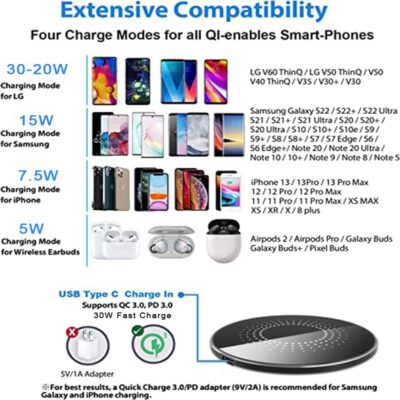 30W Fast Wireless Charger Pad, Wireless Charging Compatible with Samsung Galaxy S22/S22+/S21/S20/S10, Fast Charger Compatible with iPhone 13/14/12/11 Series - 이미지 5