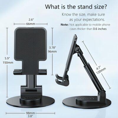 Phone Stand for Desk, 360 Degree Rotating Phone Stand Adjustable Cell Phone Stand Accessories Portable Smart Phone Stands Foldable Holder for Desk Home Office (Black) - 이미지 6