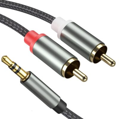 Versatile 3.3FT 2-in-1 Nylon Braided Aux Audio Adapter: Connect Your Favorites with 3.5mm to RCA!