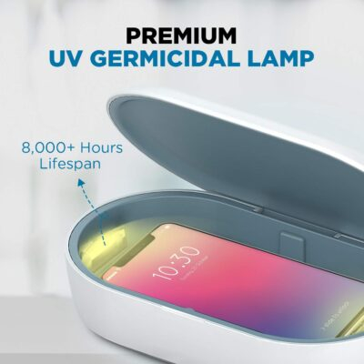 UV Light Sanitizer Box with Wireless Charging, 8 UV-C LED Lights for Phones, Toothbrushes, Nail Tools, Jewelry, and More (Blue) - 이미지 3