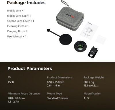 SMALLRIG 75mm HD Master Macro Lens, T-Mount Lens for iPhone, for Samsung, for Huawei, for Xiaomi, Macro Photography Phone Camera Lens Attachment - 4588 - 이미지 9