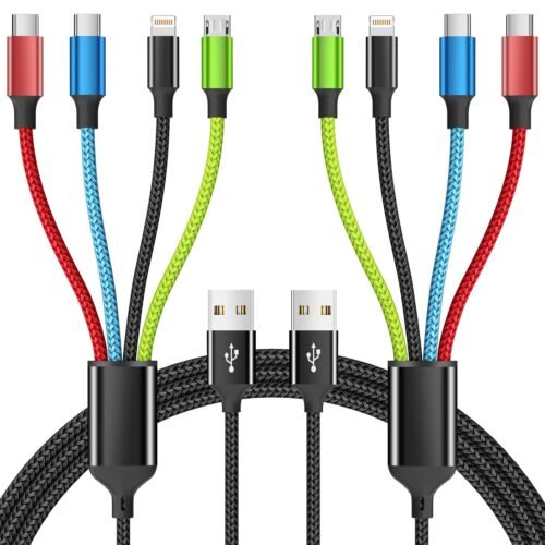 4 in 1 Multi Charging Cable [2Pack 5FT], Nylon Braided 4 in 1 Charging Cable, Multi Chargers for All Devices with IP/Type C/Type C/Micro Port, Compatible with Most Cell Phones/Tablets and More
