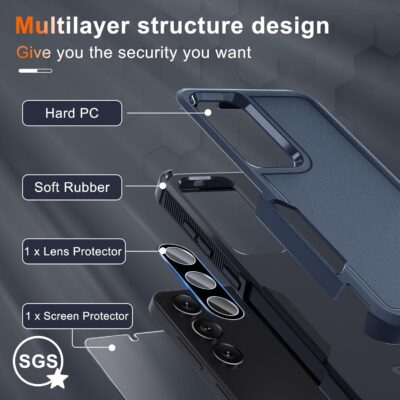 Ultimate Armor: RMOCR Heavy-Duty Full-Body Protection Case for Samsung Galaxy S24 FE in Navy Blue with Lanyard, Screen Shield, and Lens Guard - 이미지 3