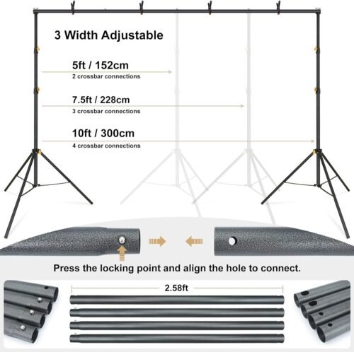LINCO Lincostore Backdrop Support Stand Kit 10x6.5ft Adjustable Photography Studio Photo Background Support System with Carrying Bag for Green Screen Muslin, 4171 - 이미지 4