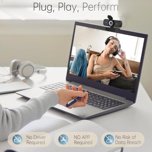 Full HD Webcam with Built-in Microphone and Rotatable Tripod, 1080P Video and Wide Angle Camera, Privacy Cover, for Desktop PC Laptop Computer Black - 이미지 4