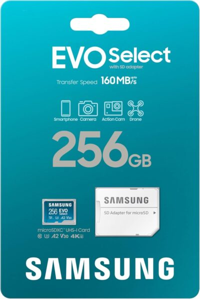 SAMSUNG EVO Select microSDMemory Card + Adapter, 256GB microSDXC, Up-to 160 MB/s, 4K UHD, UHS-I, C10, U3, V30, A2, for Mobile Phone, Smartphones, Nintendo-Switch, and Tablets (MB-ME256SA/AM) - 이미지 8
