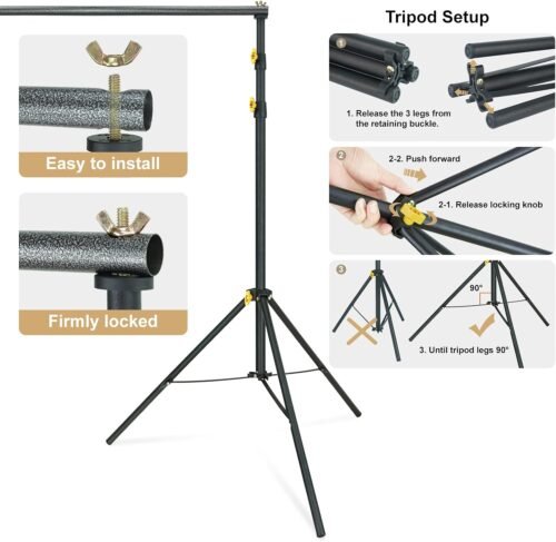 LINCO Lincostore Backdrop Support Stand Kit 10x6.5ft Adjustable Photography Studio Photo Background Support System with Carrying Bag for Green Screen Muslin, 4171 - 이미지 9