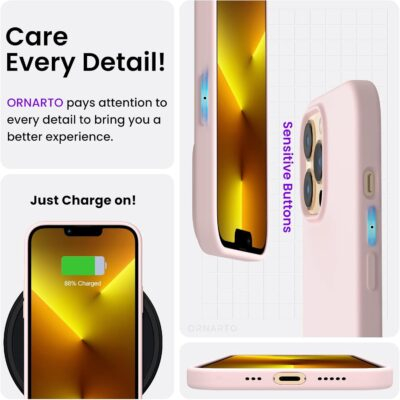 ORNARTO Compatible with iPhone 13 Pro Case 6.1, Slim Liquid Silicone 3 Layers Full Covered Soft Gel Rubber Case Cover 6.1 inch-Chalk Pink - 이미지 5