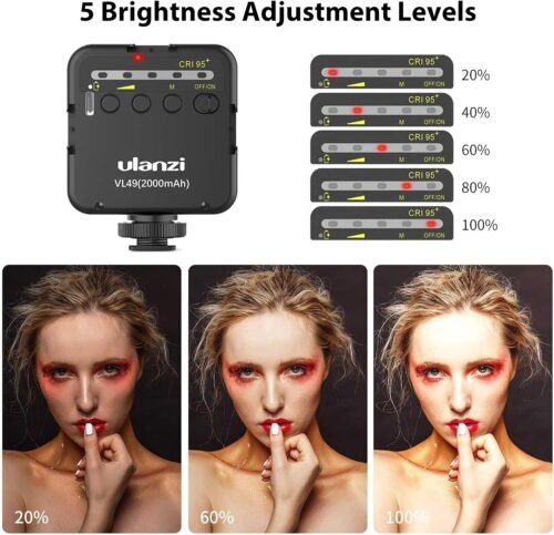 ULANZI VL49 2000mAh LED Video Light w 3 Cold Shoe, Rechargeable Soft Light Panel, Portable Photography Lighting for DJI OSMO Sony DSLR Canon Camera GoPro Vlogging - 이미지 3