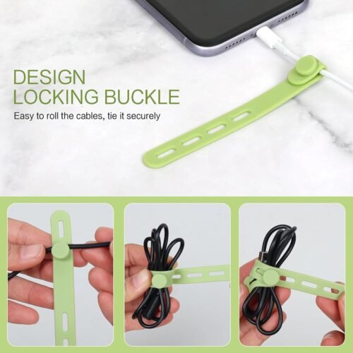 24Pcs Silicone Cable Ties - Reusable & Washable with Locking Buckle Design, Adjustable Fastening Cable Straps, Multi-Purpose High Elasticity Cord Organizer (4 Colors) - 이미지 5