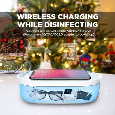 UV Light Sanitizer Box with Wireless Charging, 8 UV-C LED Lights for Phones, Toothbrushes, Nail Tools, Jewelry, and More (Blue) - 이미지 2