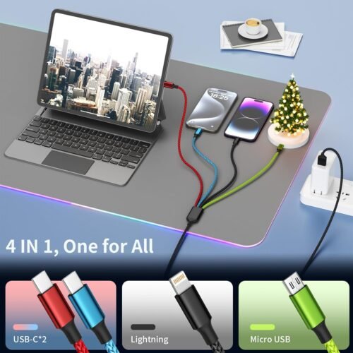 4 in 1 Multi Charging Cable [2Pack 5FT], Nylon Braided 4 in 1 Charging Cable, Multi Chargers for All Devices with IP/Type C/Type C/Micro Port, Compatible with Most Cell Phones/Tablets and More - 이미지 5