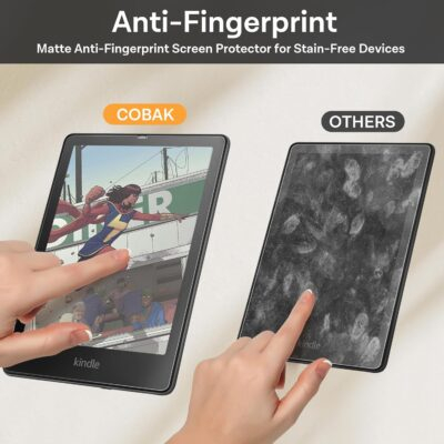 CoBak 3 Pack Anti-Glare Matte Screen Protector for 7" Kindle Paperwhite 12th Gen 2024 & Colorsoft Signature Edition,for Kobo Aura 2 - High Clarity, Fingerprint Resistant - Fine-Grit Texture PET Film - 이미지 5