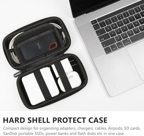 Ginsco Hard Shell Protection Case Electronic Accessories Organizer Pouch for MacBook Air/pro Adapter Chargers Cables Power Bank, for Sandisk Portable SSD Flash Disk SD Card (Black) - 이미지 2
