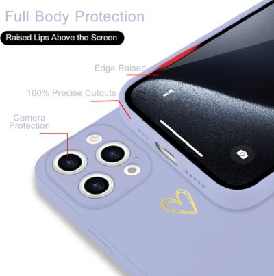 for iPhone 14 Pro Case Cute Heart Pattern Soft Shockproof Slim Protective Silicone Phone Case Cover for Women Girls, Lilac Purple - 이미지 4