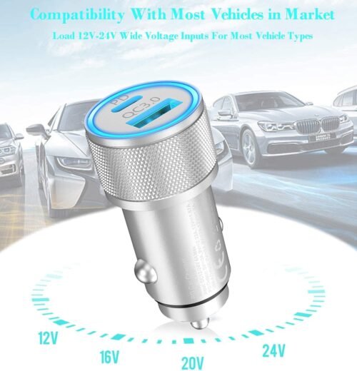 [Apple MFi Certified] iPhone Fast Car Charger, Veetone 48W Dual Port USB C Power Delivery All Metal Car Adapter with 2 Pack Lightning Cable, PD/QC 3.0 Type C Rapid Car Charging for iPhone/iPad/Airpods - 이미지 9