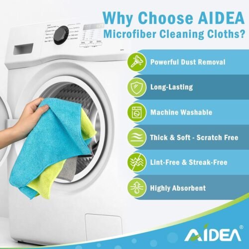 AIDEA Microfiber Cleaning Cloth-100PK, Soft Microfiber Towels for Cars, Absorbent Cleaning Rags, Lint-Free Streak-Free Wash Cloths for House, Kitchen, Window(12in.x12in) - 이미지 3