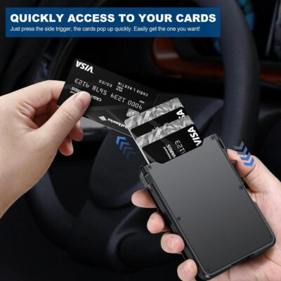 Wallet for Men, Mens Minimalist Wallet 9-13 Cards, Slim Compact Wallet with Money Clip & ID Window, RFID Blocking Smart Pop Up Card Wallet, Metal Aluminum Credit Card Holder Bifold Wallet - 이미지 3