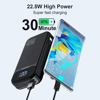 Power Bank 27000mAh Fast Charging Built-in 2 Cables, 22.5W Portable Charger, Portable USB C Power Bank Battery Pack with LCD Display Powerbank for Smartphones Tablets and More - 이미지 2