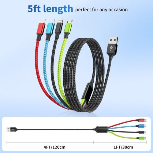 4 in 1 Multi Charging Cable [2Pack 5FT], Nylon Braided 4 in 1 Charging Cable, Multi Chargers for All Devices with IP/Type C/Type C/Micro Port, Compatible with Most Cell Phones/Tablets and More - 이미지 7