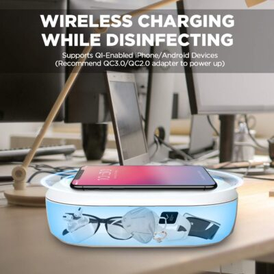 UV Light Sanitizer Box with Wireless Charging, 8 UV-C LED Lights for Phones, Toothbrushes, Nail Tools, Jewelry, and More (Blue) - 이미지 4