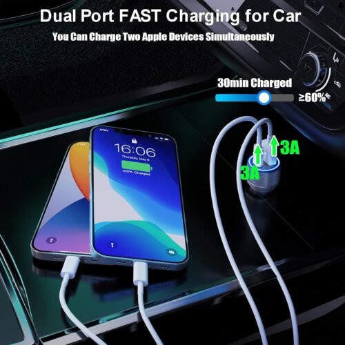 [Apple MFi Certified] iPhone Fast Car Charger, Veetone 48W Dual Port USB C Power Delivery All Metal Car Adapter with 2 Pack Lightning Cable, PD/QC 3.0 Type C Rapid Car Charging for iPhone/iPad/Airpods - 이미지 5