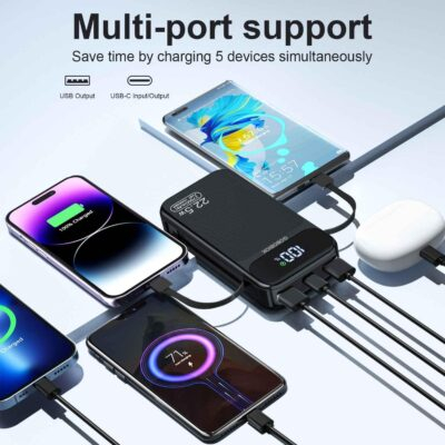 Power Bank 27000mAh Fast Charging Built-in 2 Cables, 22.5W Portable Charger, Portable USB C Power Bank Battery Pack with LCD Display Powerbank for Smartphones Tablets and More - 이미지 3