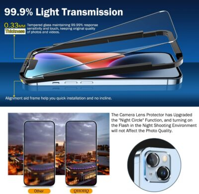 "Ultimate Protection: QHOHQ Triple Pack Screen and Camera Lens Shields for iPhone 14/13 – Unmatched Clarity and Toughness!" - 이미지 2