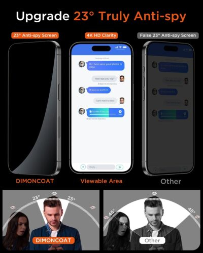 Shield Your iPhone 15 Pro Max: DIMONCOAT 4-Pack Privacy Screen Protector with Auto Alignment & Military-Grade Defense! - 이미지 3