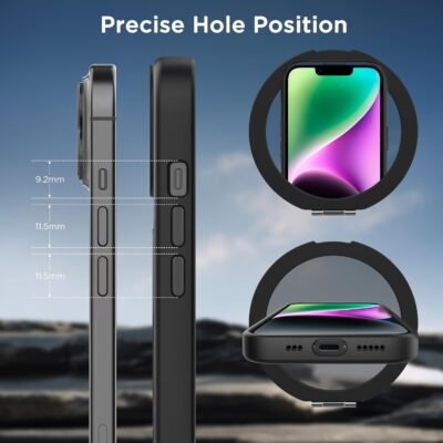 CACOE Magnetic Case for iPhone 13/14 6.1 inch with 360 Rotatable Ring Stand, Compatible with MagSafe Car Phone Mount, Cases Cover Phone Holder for Desk Meeting/Videos Matte Black - 이미지 6