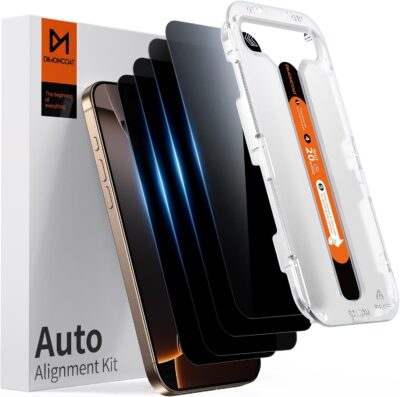 DIMONCOAT 4-PACK Privacy Screen Protector Compatible with iPhone 16 Pro Max [Auto Alignment Kit] [10X Military Protection] 16 Pro Max 6.9 inch Tempered Glass Film [Case Friendly]